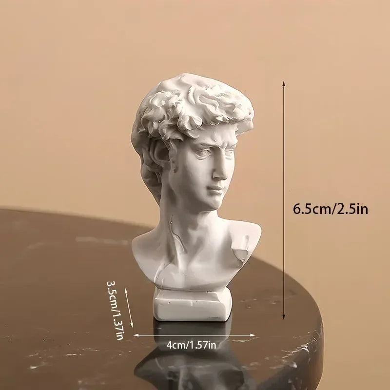 Mini David Bust Statue, White Resin Michelangelo Replica