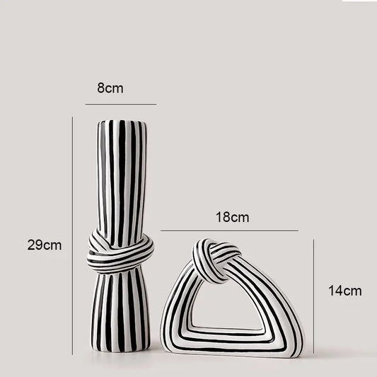 Black and White Striped Knot Ceramic Vase