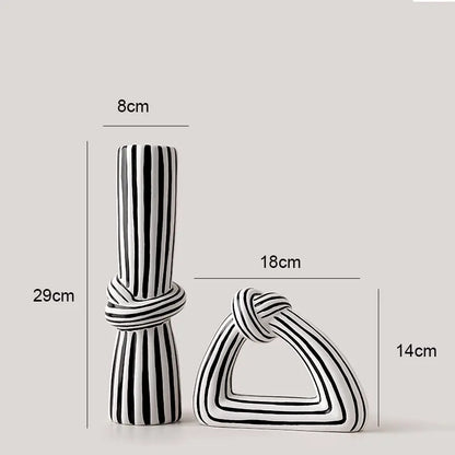 Black and White Striped Knot Ceramic Vase