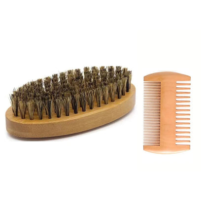 Men's Boar Bristle Beard Brush, Comb and Scissors Set