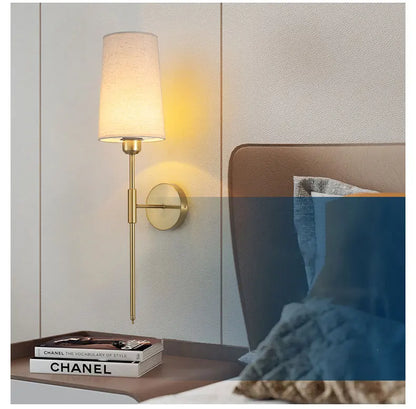 Retro Cloth Shade Wall Lamp, Black Iron Bedside Wall Sconce