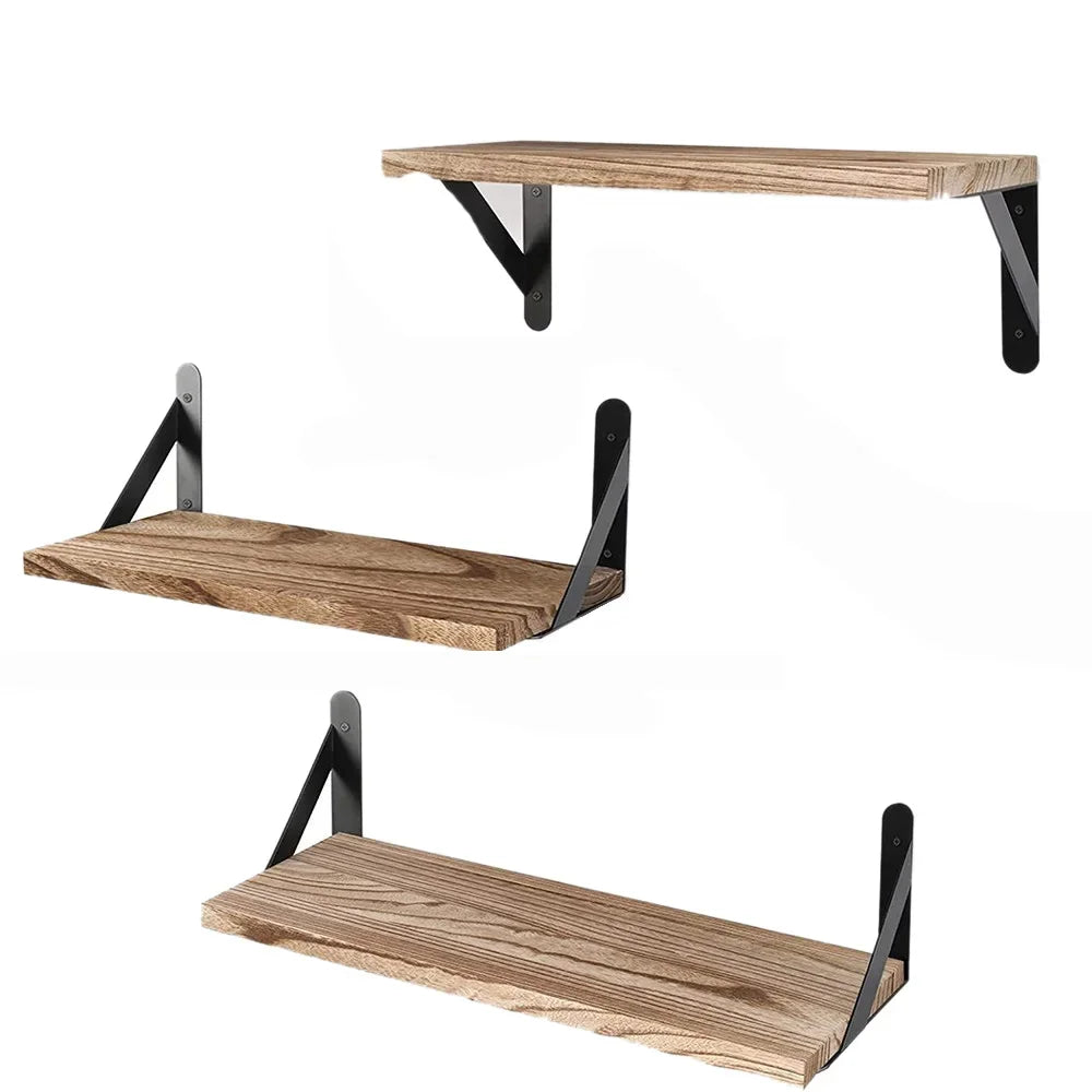 Wooden Floating Wall Shelf with Metal Frame