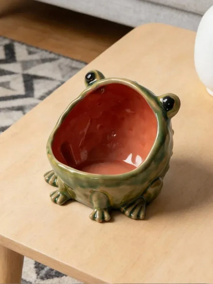 Ceramic Frog Trinket Bowl, Glossy Catchall Dish for Entryway