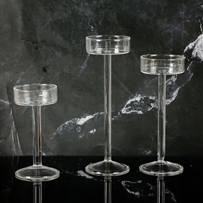 Crystal Glass Tall Candle Holder, Minimalist Candlestick, 3 Pack