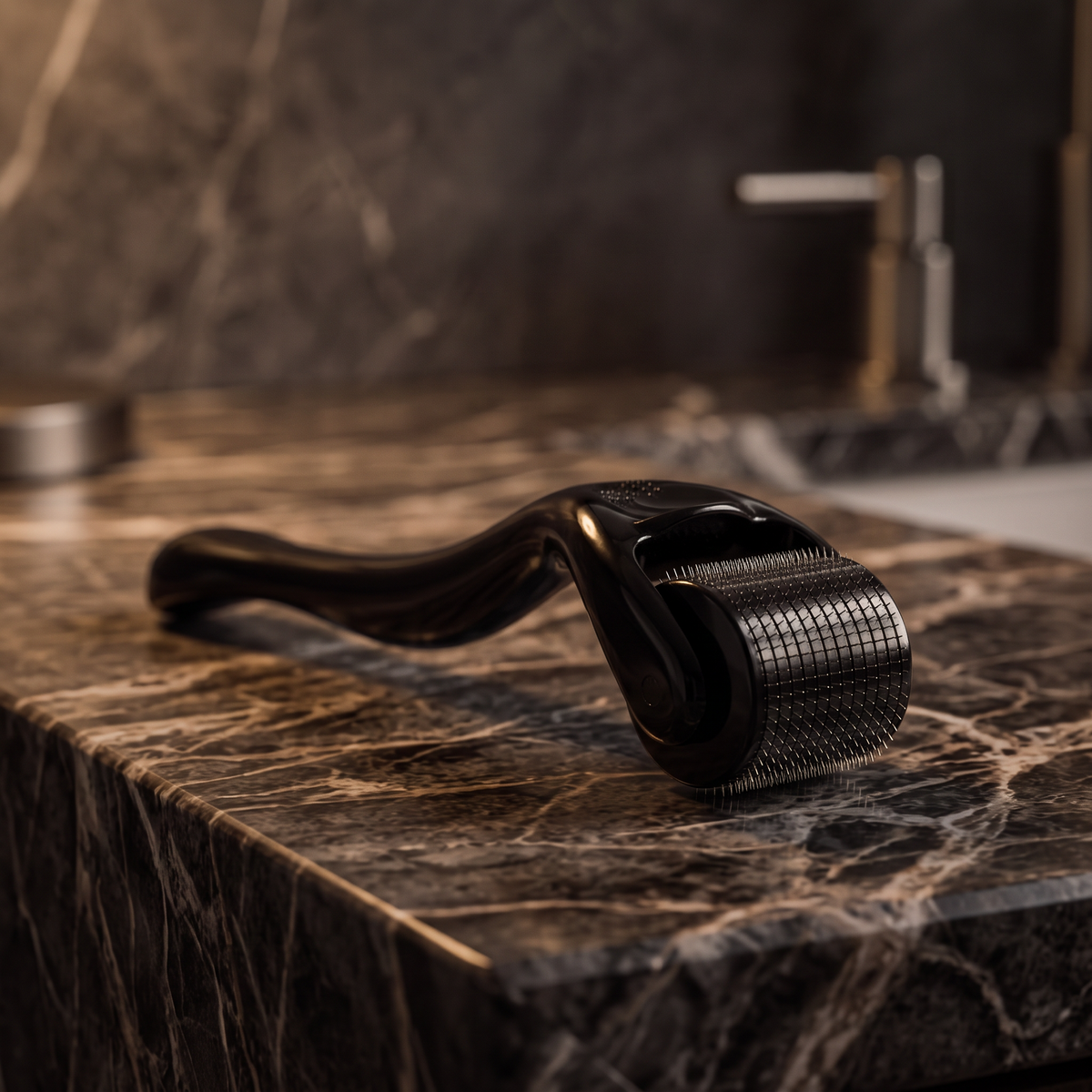 540-needle titanium derma roller on dark marble