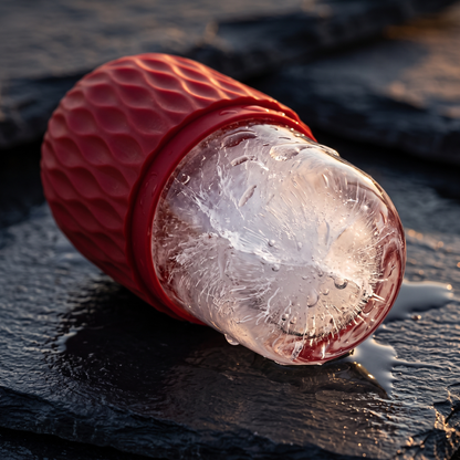 Close-up of the frosted ice dome and textured silicone holder