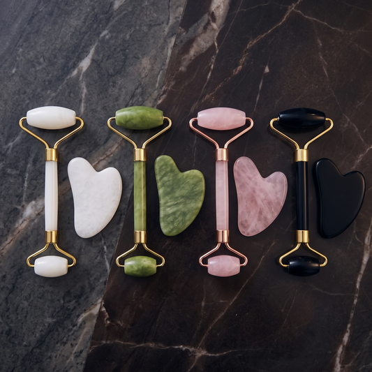 Stone roller sets in white, green, pink and black