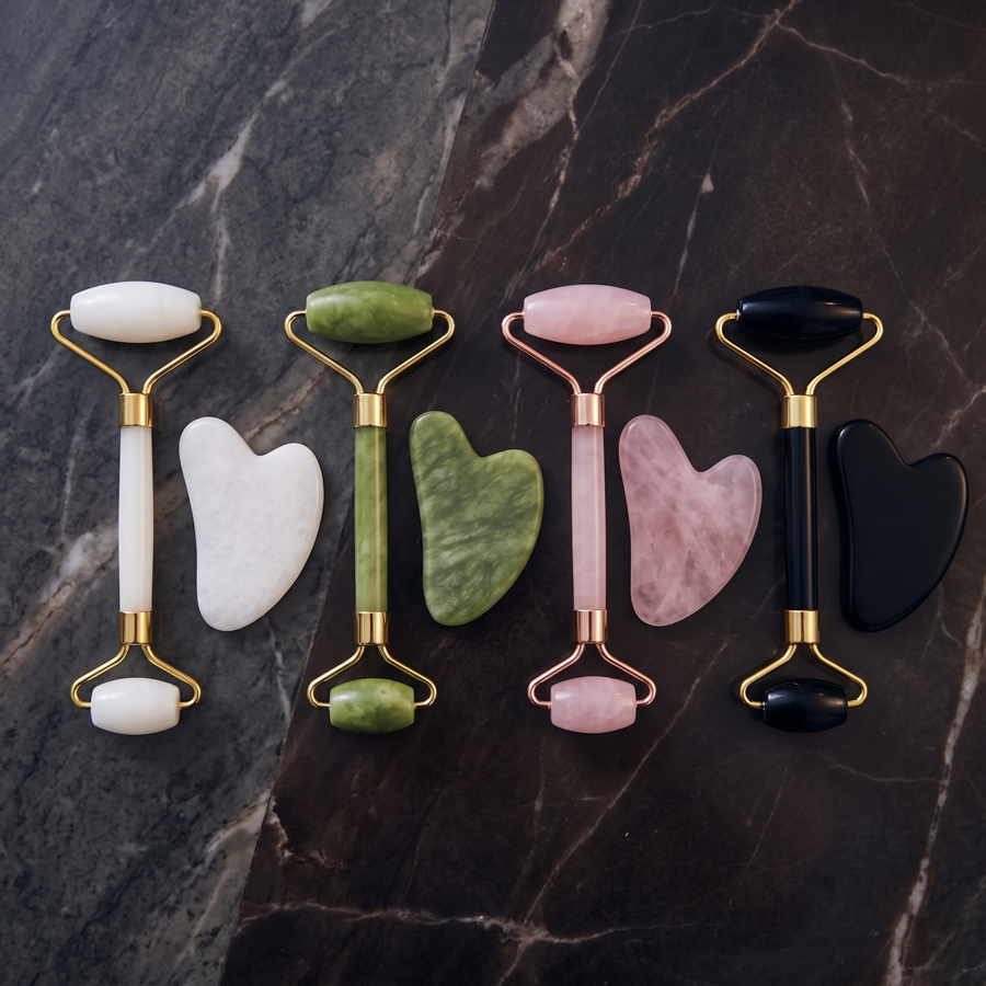 Stone Face Roller & Gua Sha Set | Natural Facial Massager