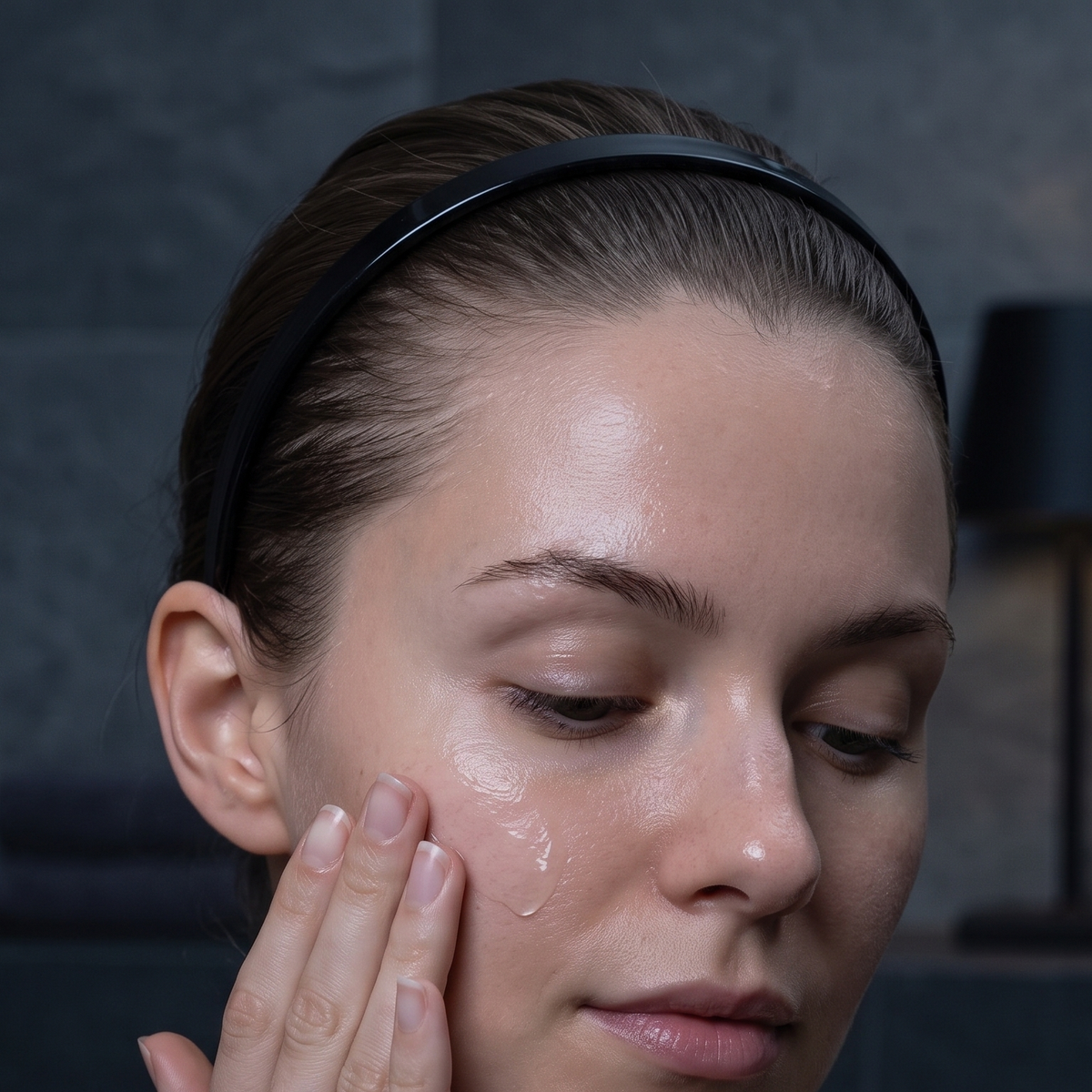 Close-up of the black headband in use