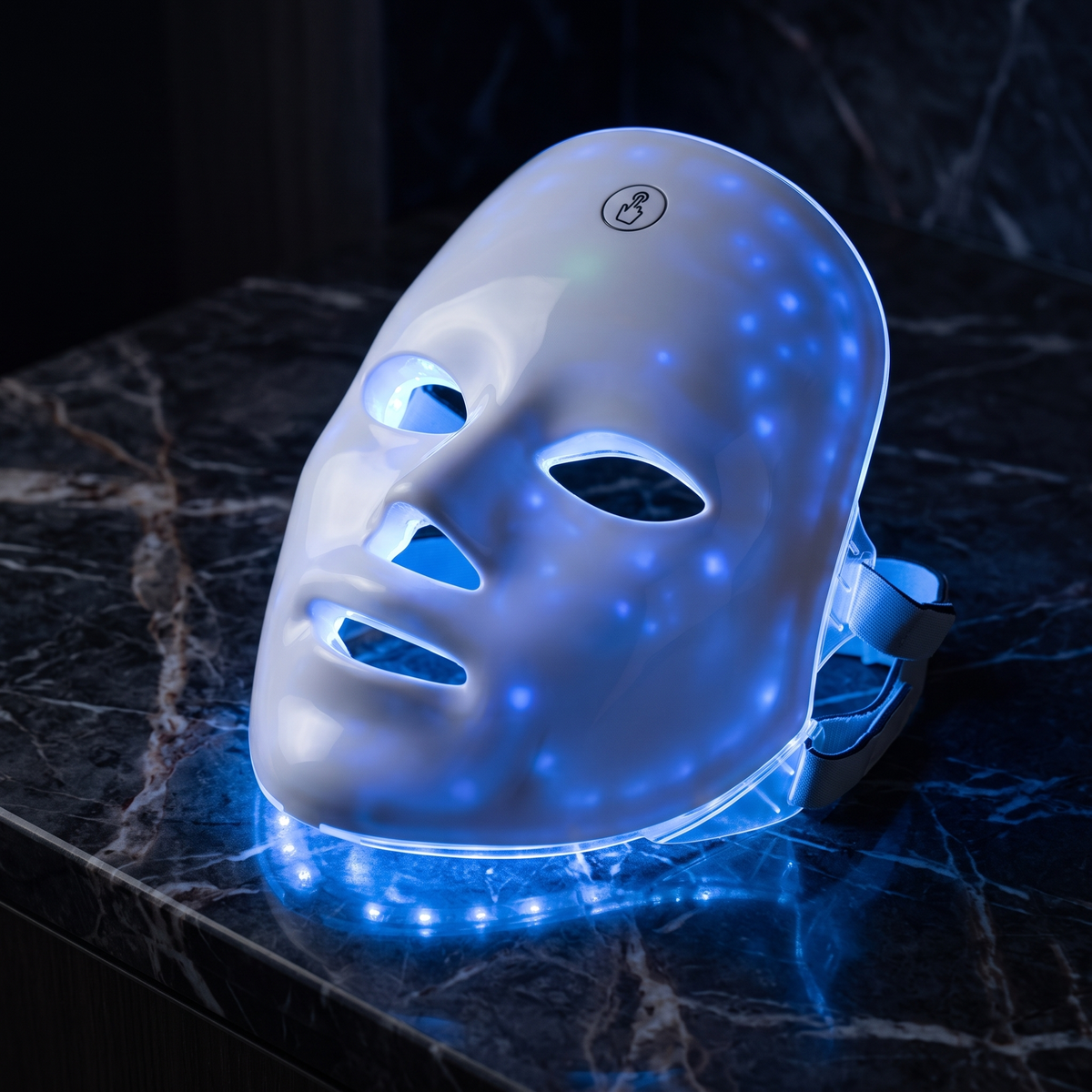 LED face mask in blue light mode