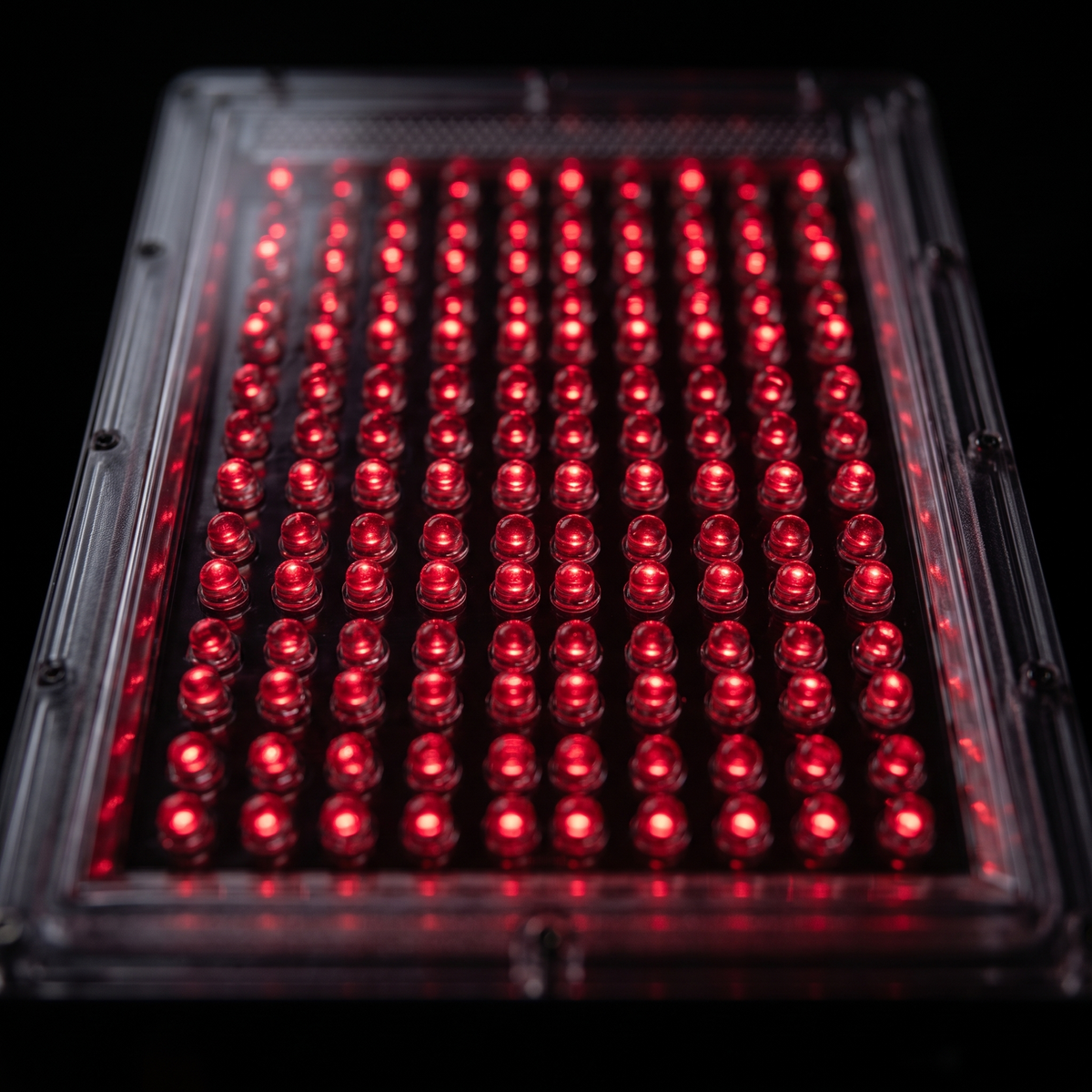 Close-up of the red LED beads