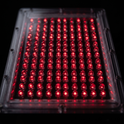 Close-up of the red LED beads