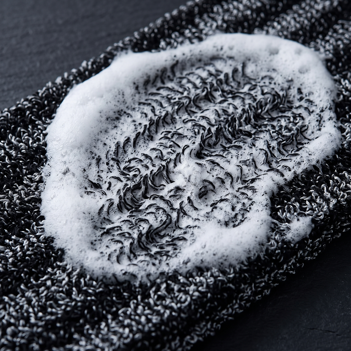 Close-up of the textured weave with lather