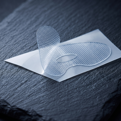 Close-up of a clear mouth tape strip