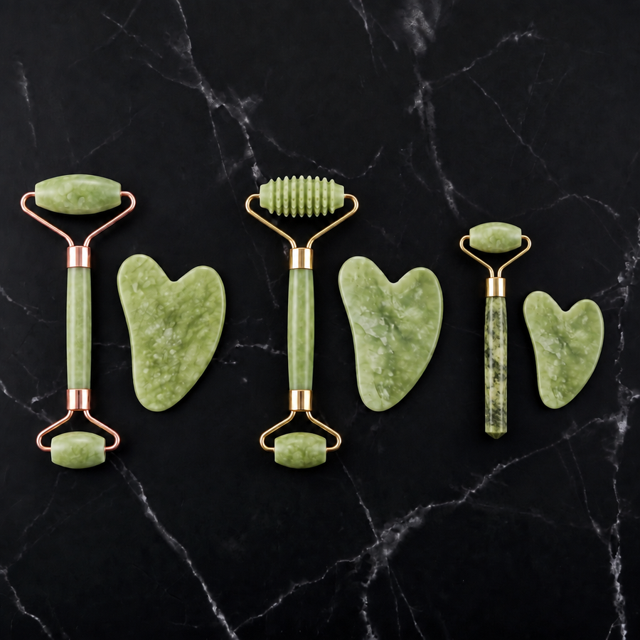 Jade Roller & Gua Sha Set | Gold, Ridged & Mini Styles