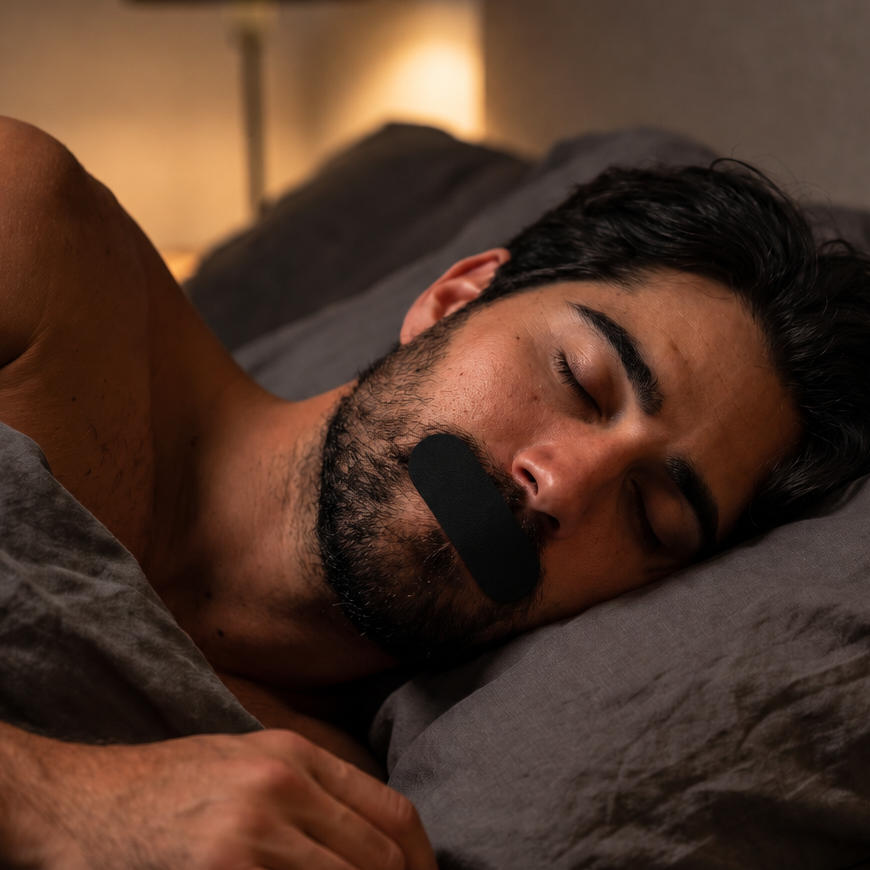 Close-up of the mouth tape in use